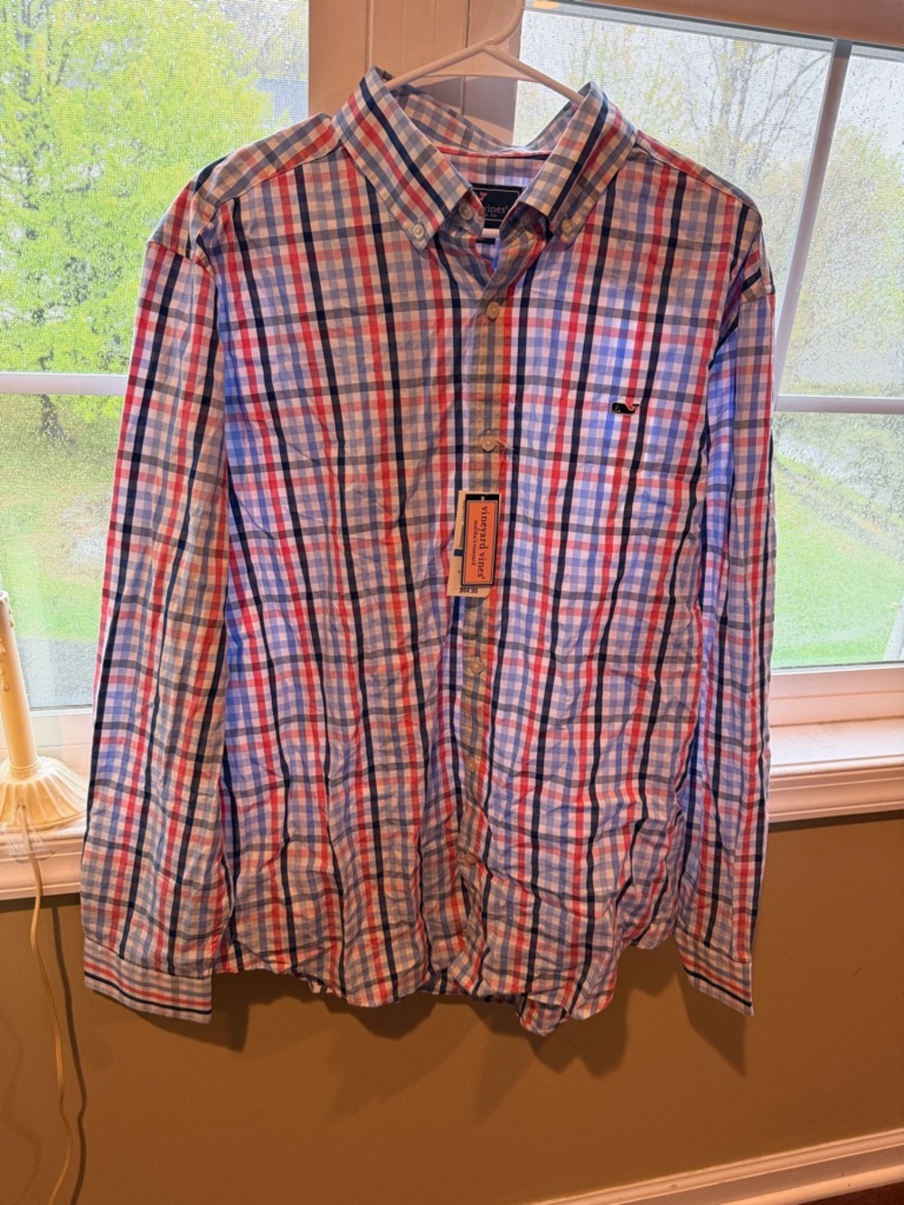 Vineyard Vines Men's Blue Red White Plaid Button-Down Shirt